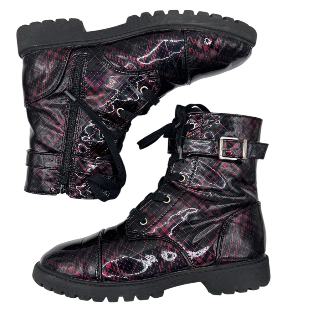 Jessica Simpson Whimsygoth Black and Red Plaid Combat Boots - Size 4